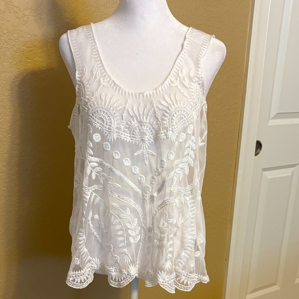 Buffalo David Bitton‎ White Embroidered Sheer Blouse